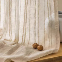 Rideau Moderne Personnalisable Beige Uni Ondulé en Polyester/Lin Écologique Translucide Transparent Toutes Saisons Gauche/Droite