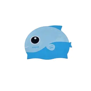 도매 하이 퀄리티 재미 있는 동물 수영 모자 인쇄 실리콘 물고기 수영 모자 아이 여 공용