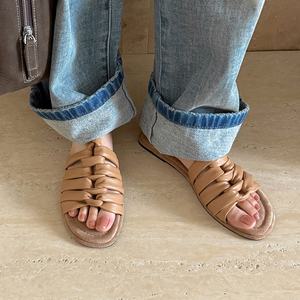 Sandalias Planas Bohemias WETKISS para Mujer, Sandalias Gladiador con Tiras Cruzadas, Sandalias de Verano con Pliegues y Trenzas, Elegantes Sandalias de Playa Estilo Romano - Product Image 5