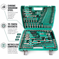 Ensemble d'outils mécaniques professionnels de 172 pièces, jeu de clés à douilles en acier au chrome-vanadium, jeu de cliquet à 72 dents pour la réparation automobile