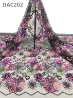 Tissu en Tulle Brodé de Fleurs, Voile de Dentelle Nuptiale Française, Tissu en Dentelle Élastique Brodé de Paillettes en Polyester avec Perles pour 5 Yards