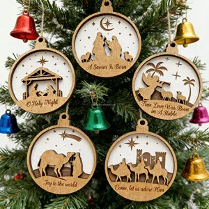 Ornement de Noël en bois 3D superposé, imprimé UV, Robin à poitrine rouge, décoration suspendue, découpe laser, décoration d'<span class=keywords><strong>arbre</strong></span> de Noël en bois - Product Image 1