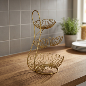 Three Tier Metal Wire Storage Rack Round Standing Type Modern Kitchen Organizer Durable <b>Welded</b> - Product Image 2