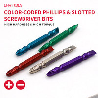 LJ-85 10 embouts de tournevis double embout Phillips et plat 65 mm, revêtement couleur, acier S2, tige hexagonale, étui télescopique, DIY OEM