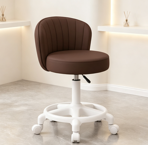 Modern Adjustable Swivel <b>Vanity</b> <b>Chair</b> Upholstered Round Seat Rolling Studio <b>Chair</b> <b>with</b> Footrest - Product Image 4