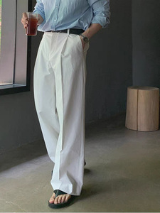 <span class=keywords><strong>กางเกง</strong></span>ขายาวสีขาวสไตล์อเมริกันเรโทรสำหรับผู้ชายทรงหลวมขาตรงลำลอง - Product Image 1