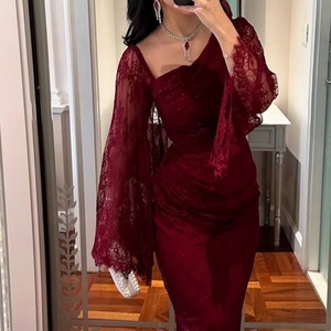 Vestidos de Fiesta Elegantes de Manga Larga con Cuello Drapeado para Mujer, de Encaje Transpirable, Antiestáticos, con Cintura Natural, para Eventos Nocturnos - Product Image 2