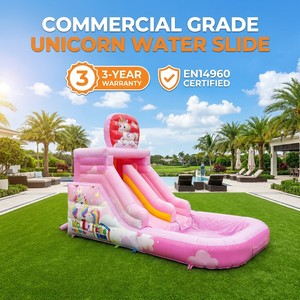 Toboggan aquatique gonflable sur le thème de l'unicorn certifié EN14960, résistant aux intempéries, utilisation commerciale, installation facile, rose, fée, festival d'été - Product Image 2