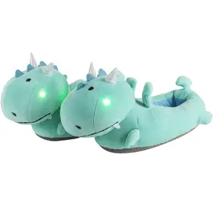 Оптовая продажа, зеленые Тапочки со светодиодной подсветкой Smoko Dragon, плюшевые тапочки для детей, девочек и женщин