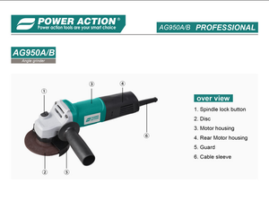 Meuleuse d'angle électrique Power Action AG950A 950W 100mm 11000 tr/min, outil de coupe et de meulage de métal robuste - Product Image 2