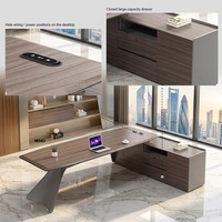 Bureau de direction en forme de L en stratifié PVC, poste de travail robuste pour PDG, avec armoire latérale intégrée, capacité 150 kg