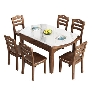 Solid <b>Wood</b> Slab <b>Dining</b> <b>Table</b> And Chair Set 6 Piece <b>Extendable</b> Modern Minimalist Style For <b>Dining</b> Room - Product Image 4