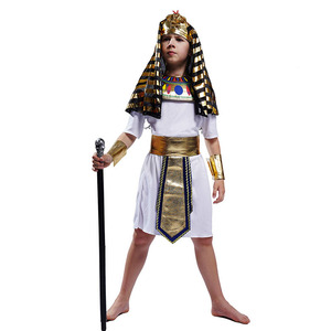 Costume de pharaon égyptien pour enfants, déguisement de luxe blanc et or pour le carnaval d'Halloween - Product Image 1