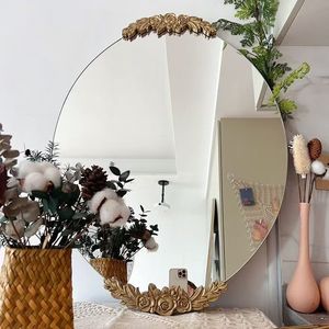 Espejo de tocador de estilo francés de 90X70CM, espejo de maquillaje ovalado, decoración de entrada tallada de estilo europeo, espejo Popular de lujo ligero - Product Image 2