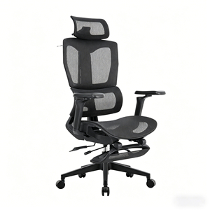 Silla de Oficina Ergonómica Negra de Malla con Respaldo Alto y Reposapiés, Reposabrazos Ajustables, Base Giratoria de <span class=keywords><strong>Aluminio</strong></span>, Silla de Escritorio para Jefes - Product Image 2