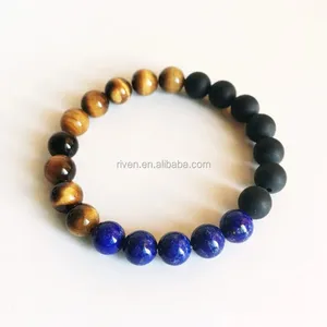 SN1691 Stress abbau Armbänder Mattschwarz Onyx Lapislazuli & Tigerauge Armband Mans Naturstein Perlen Armband