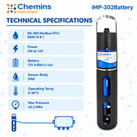 Capteur de qualité de l'eau portable alimenté par batterie, jusqu'à 8 paramètres : DO, pH, EC, ORP, Turbidité, Température, RS485, IP68