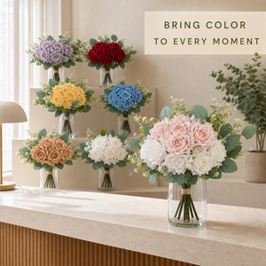 Nuovo Stile Bouquet <span class=keywords><strong>di</strong></span> Rose Artificiali a 7 Teste Annodate a Mano con Bordi Ondulati, <span class=keywords><strong>Fiori</strong></span> Artificiali Intrecciati per Decorazioni Matrimoni e Hotel, Vendita all'Ingrosso - Product Image 3