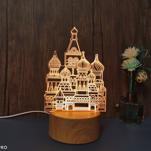 Luz LED nocturna recargable moderna, placa acrílica 3D, fábrica de alta calidad personalizada, nueva y extraña Base de madera para uso en la habitación - Product Image 1