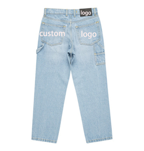 Celana Denim anak laki-laki, baju Denim Baggy Fit batu dicuci kargo tukang kayu muda remaja laki-laki - Product Image 1