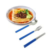 Комплект посуды из 3 предметов, портативный дорожный столовый прибор из нержавеющей стали в юго-восточном азиатском стиле, вилка, ложка, палочки для еды