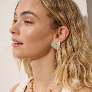 Pendientes triangulares de dos tonos, oro y plata, acero inoxidable, joyería geométrica de moda, regalo para mujer - Product Image 2