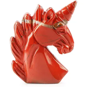 Estatua de unicornio de cristal de jaspe rojo de 2 pulgadas, cristal curativo tallado a mano, gemas de unicornio