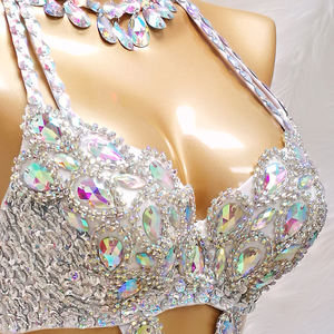 Offre Spéciale femmes perlé cristal danse du ventre Costume porter soutien-gorge + ceinture + collier 3pc ensemble Sexy danse du ventre Costumes vêtements - Product Image 5