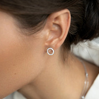 Nouveau cadeau de bijoux fins de luxe en argent Sterling 925 plaqué or boucles d'oreilles avec diamant petit cercle CZ Stud Piercing Clips