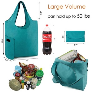 Reusable Foldable <strong>Nylon</strong> <strong>Tote</strong> Shopping Bag Washable Durable Grocery Bag with Magic Tape - Product Image 2