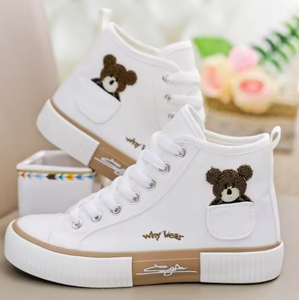 Chaussures montantes en toile blanches pour hommes et femmes, style classique, respirantes, avec poche, motif ours, nouvelle collection, tendance, en promotion - Product Image 4
