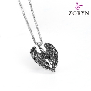 Colliers pendentifs en acier inoxydable avec ailes d'ange tombé, cœur et squelette, style gothique punk vintage, bijoux de mode en acier titane pour hommes - Product Image 3