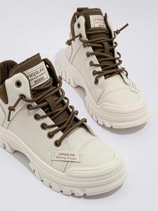 Nouvelle Collection : Baskets Montantes Chunky pour Femme – Design Patchwork en Cuir PU, Lacets, Tendance Décontractée Automne Hiver - Product Image 4