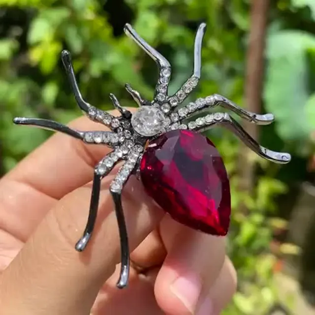 Creatieve Grote Steen Glas Kristallen Steentjes Insect Spider Broche Europese En Amerikaanse Halloween Sieraden