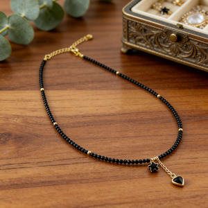 <span class=keywords><strong>Collana</strong></span> Girocollo Regolabile <span class=keywords><strong>con</strong></span> Perle Sfaccettate in Onice Nero per Donne, Ciondolo Delicato a Stella <span class=keywords><strong>e</strong></span> Cuore, Gioielli Minimalisti per Uso Quotidiano - Product Image 2