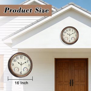 16 Inch <strong>large</strong> Waterproof Antique <strong>Clock</strong> red bronze retro Outdoor <strong>wall</strong> <strong>clock</strong> with temperature humidity - Product Image 6