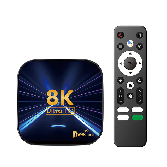 2GB/16GB Android 14.0 TV Box 8K TV98 H618 Quad Core with Dual WiFi Voice Remote Allwinner H618 Processor Support IPTV Player
