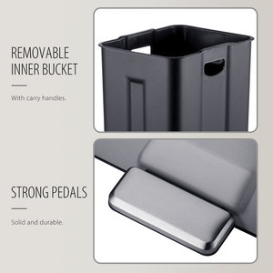 Poubelle à pédale à double compartiment <span class=keywords><strong>60L</strong></span> (2x30L) en acier inoxydable avec fermeture douce et seaux intérieurs séparés pour la cuisine - Product Image 4