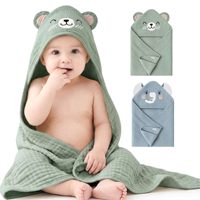 Serviette de bain à capuche pour bébé, 4 couches, tissu froissé, couleur unie, capuche animale, couverture absorbante, respirante, multifonctionnelle