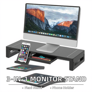 Soporte de Monitor de Escritorio Ajustable de 3 Niveles con Cajón y Soporte para Teléfono Inteligente, Soporte para Computadora - Product Image 3