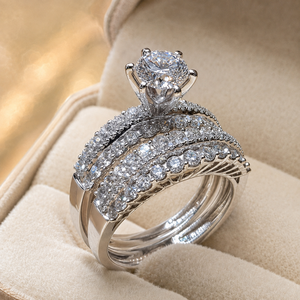 Set di Anelli di Fidanzamento in Zirconia a Doppio Strato Cavo per Donne, Gioielli da Sposa e da Sera - Product Image 4
