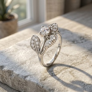 Bague en argent sterling S925 en forme de feuille avec moissanite pour femme, design branche ouverte, empilable, pour mariage, promesse, bijou fin, cadeau - Product Image 2