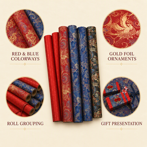 กระดาษห่อของขวัญแบบม้วนขนาดใหญ่ลายทองคำจีนทำมือสำหรับเทศกาล - Product Image 3