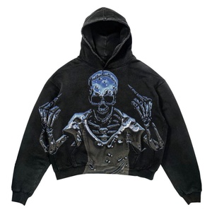 Men's Embroidered Oversized Pullover Hoodie Hooded Retro Gothic Casual Alphabet Blast Skull Sweatshirt - Product Image 3