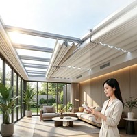 Auvent motorisé télescopique en bois, tente en aluminium coupe-vent, lanterneau rétractable pour événements extérieurs, balcon et patio en hiver