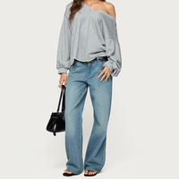 Jeans de Mujer de Alta Gama Estilo Y2K, Corte Holgado, Azul Medio/Azul Claro, para Primavera/Verano 2026, Cintura Baja, Pierna Recta