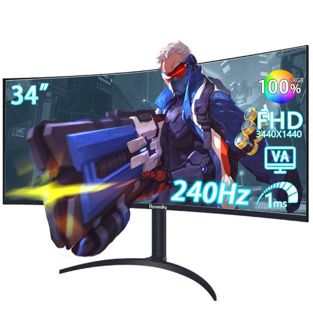 OEM 34inch Gaming Monitor 4k IPS Curved 3440*1440 240Hz Computer Screen with DH-MI DP Interface Office Curved Lcd Monitors