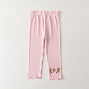 Leggings Estivi Sottili in Cotone e Rayon Stampati <span class=keywords><strong>per</strong></span> Bambine, <span class=keywords><strong>Pantaloni</strong></span> Casual con Elastico in Vita e Bordo Arricciato - Product Image 2