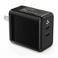 Pengisi Daya Tahan Api GaN 65W Dual Type-C Colokan AS Adaptor Pengisian Cepat PD Pengisi Daya Portabel Khusus untuk Perjalanan untuk Earphone