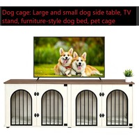 Verstellbarer Eisen-Hundekäfig, Haustierkäfig für große/kleine Hunde, Beistelltisch, TV-Ständer, Hundebett im Möbelstil, Kunststoffschale, Knopf-/Schnappverschluss